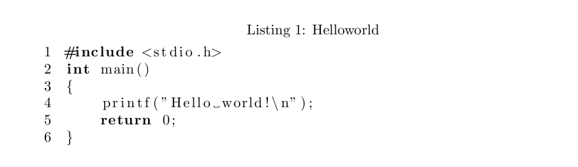 helloworld formatted by listings